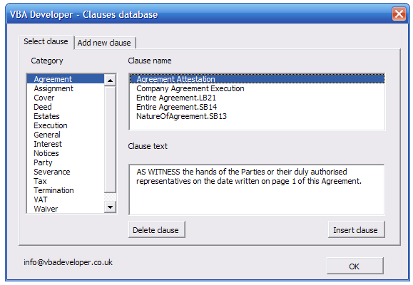 Word clauses database